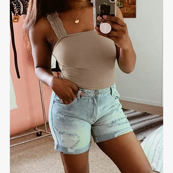 Women's Square Neck Ruffle Strap Stretchy Ribbed Bodysuit with snaps XL NEW - Picture 13 of 14